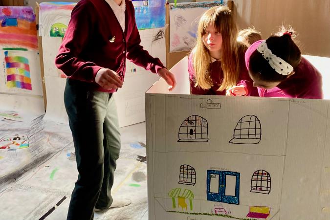 Three children artscaping 